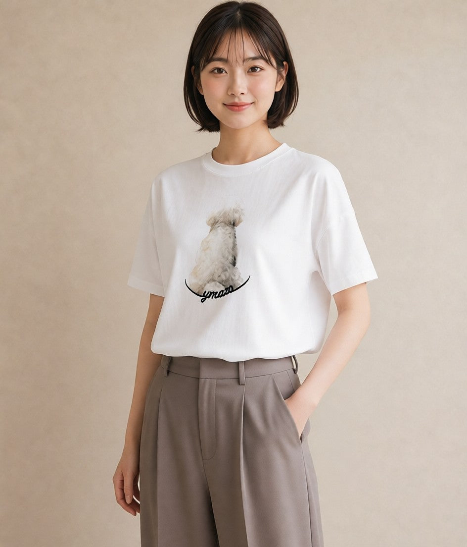 Tシャツ レディース トイプードル プードル 犬 いぬ イラスト シンプル 公園 ママ 白T YMAZO