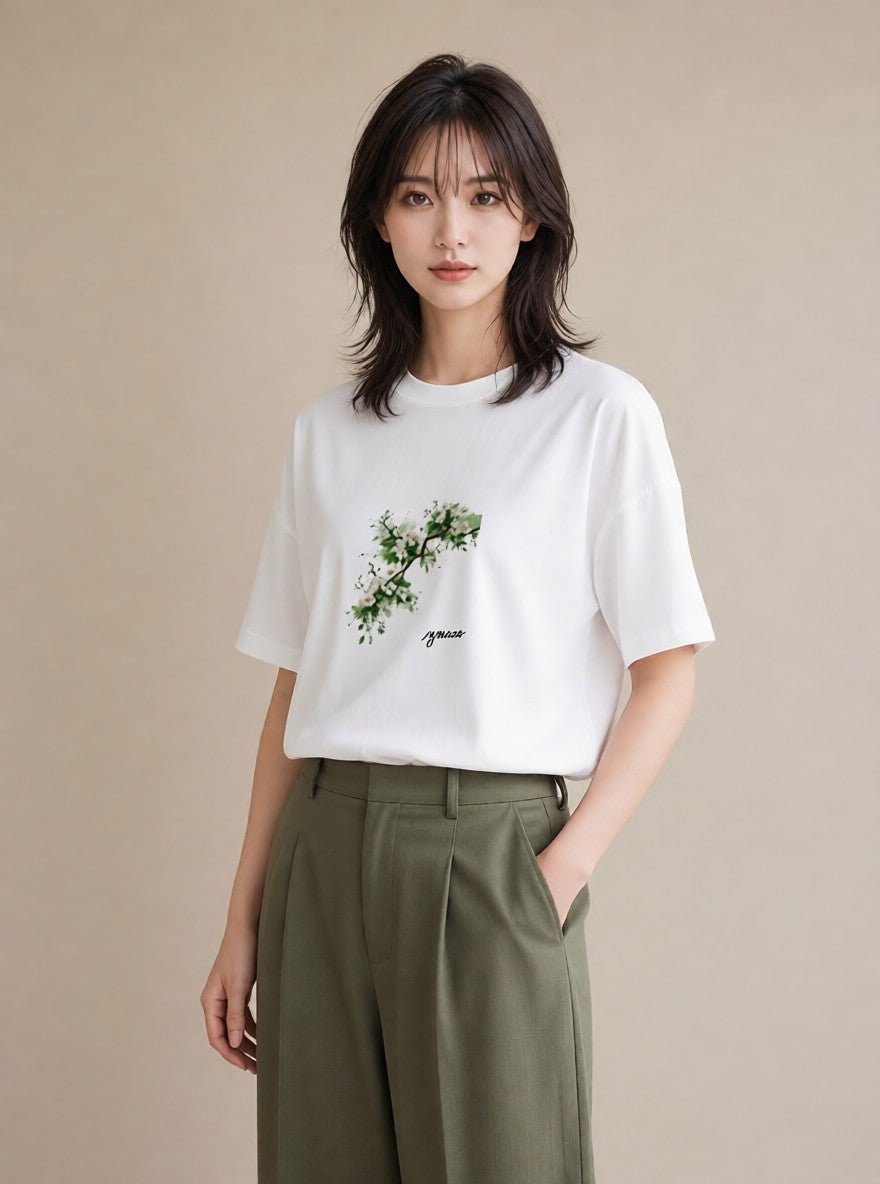 デザインTシャツ レディース 梅 花 花柄 イラスト 休日コーデ 綿100 デート 白T YMAZO