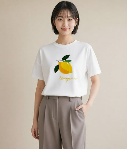 Tシャツ レディース レモン 檸檬 食べ物 フード イラスト シンプル お出かけ 普段着 白T YMAZO