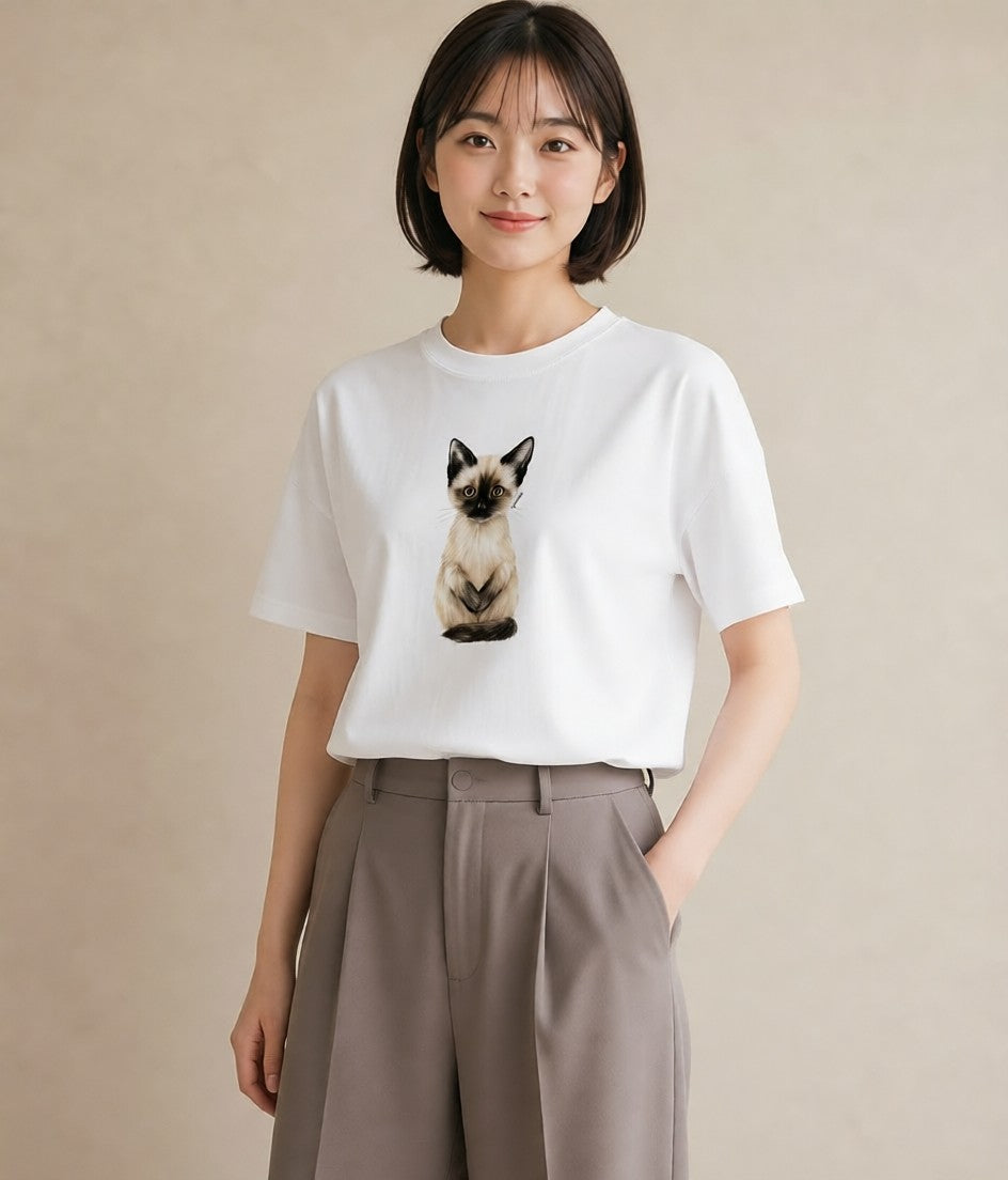 プリントTシャツ レディース エキゾチックショートヘア 猫 ねこ イラスト ポップ ルームウェア ギフト 白T YMAZO