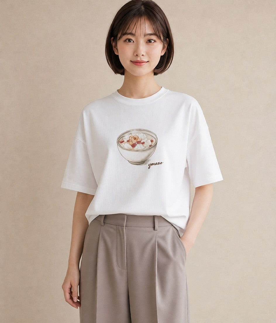 Tシャツ レディース ベーグル 食べ物 フード イラスト 韓国風 女性 旅行用 白T YMAZO