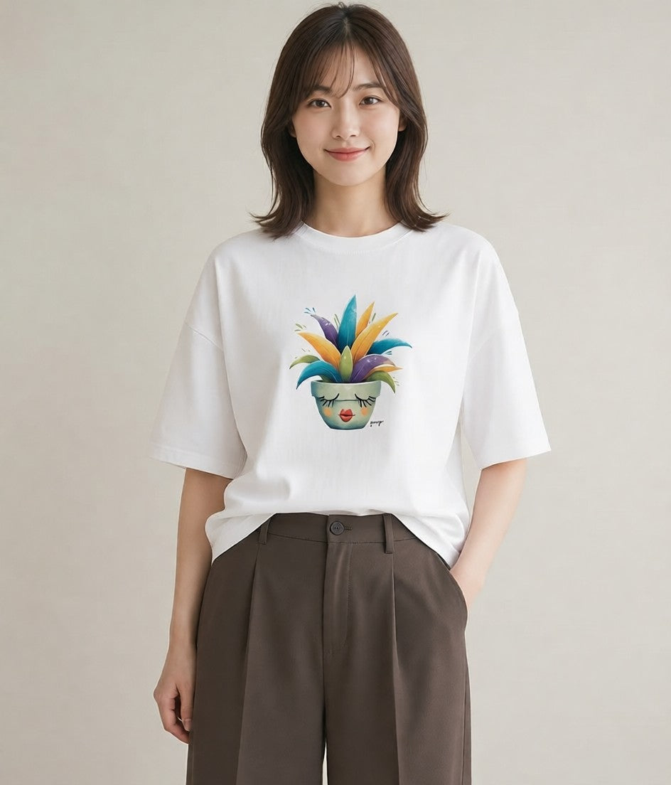 グラフィックTシャツ レディース 多肉植物 植物 ボタニカル イラスト きれいめ 秋コーデ おしゃれギフト 白T YMAZO