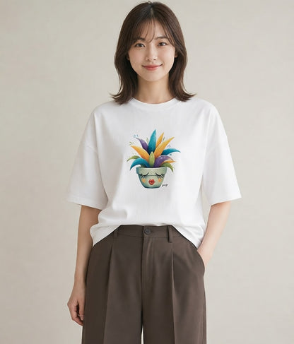 グラフィックTシャツ レディース 多肉植物 植物 ボタニカル イラスト きれいめ 秋コーデ おしゃれギフト 白T YMAZO