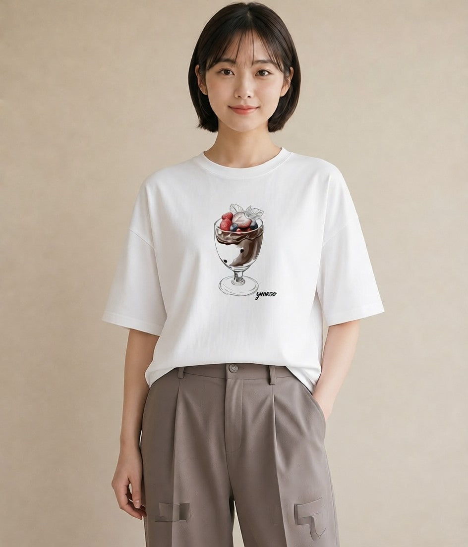 デザインTシャツ レディース あんみつ 食べ物 フード イラスト ニュアンス お出かけ 普段着 白T YMAZO