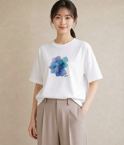 デザインTシャツ レディース あさがお 朝顔 花 花柄 イラスト 北欧風 女性向けギフト 散歩 白T YMAZO