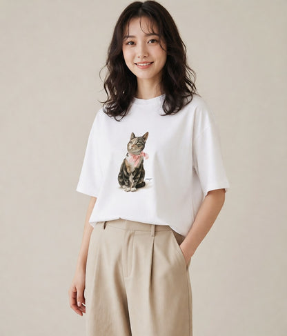 半袖Tシャツ レディース 靴下猫 猫 ねこ イラスト ポップ 自分用 ルームウェア 白T YMAZO