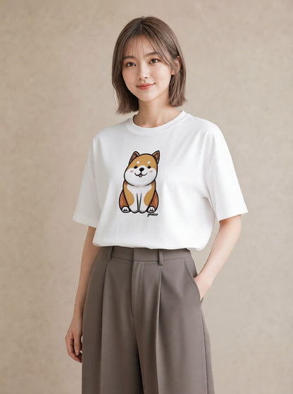 半袖Tシャツ レディース 柴犬 しばいぬ 犬 いぬ イラスト レトロ デイリーウェア 休日 白T YMAZO