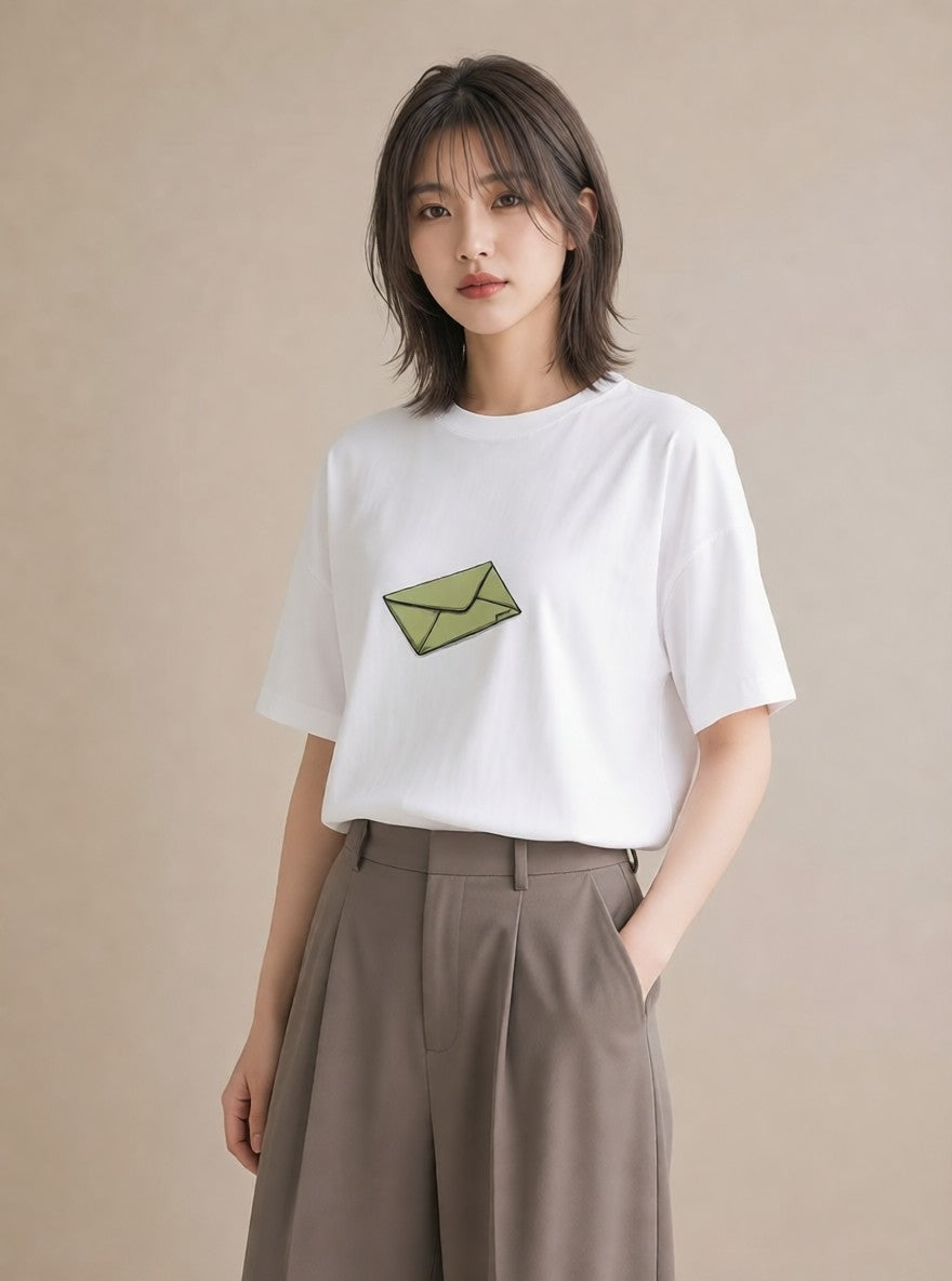 半袖Tシャツ レディース 封蝋 手紙 アンティーク ナチュラル イラスト ユニーク ホワイトデー 春服 白T YMAZO