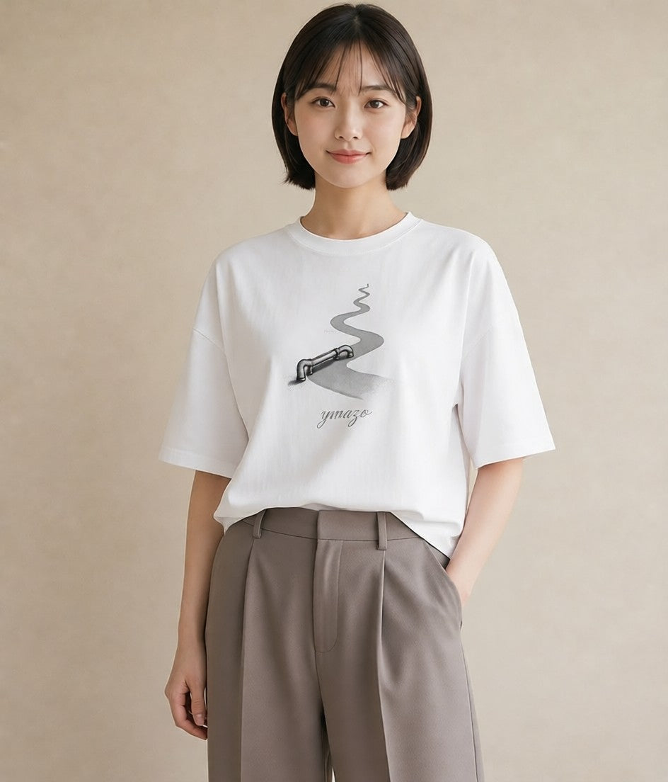 半袖Tシャツ レディース 雨上がりの小道 雨上がり 小道 ナチュラル アンティーク イラスト 旅行用 海 白T YMAZO