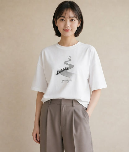 半袖Tシャツ レディース 雨上がりの小道 雨上がり 小道 ナチュラル アンティーク イラスト 旅行用 海 白T YMAZO