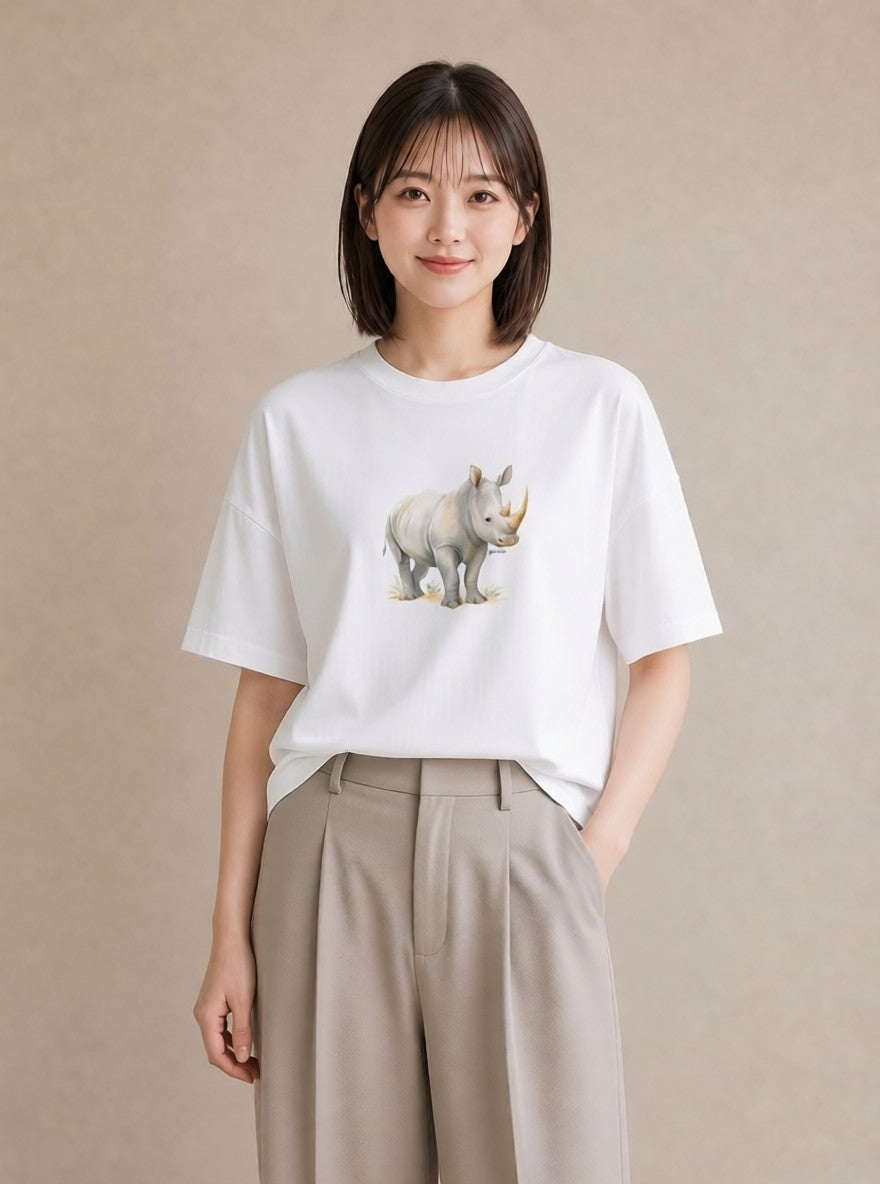 Tシャツ レディース カバ 動物 アニマル イラスト カジュアル 部屋着 女性向けギフト 白T YMAZO