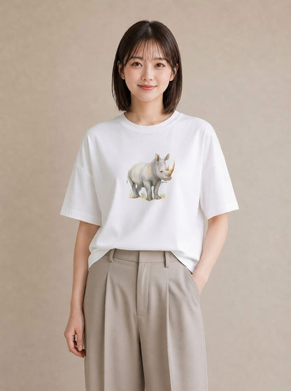 Tシャツ レディース カバ 動物 アニマル イラスト カジュアル 部屋着 女性向けギフト 白T YMAZO