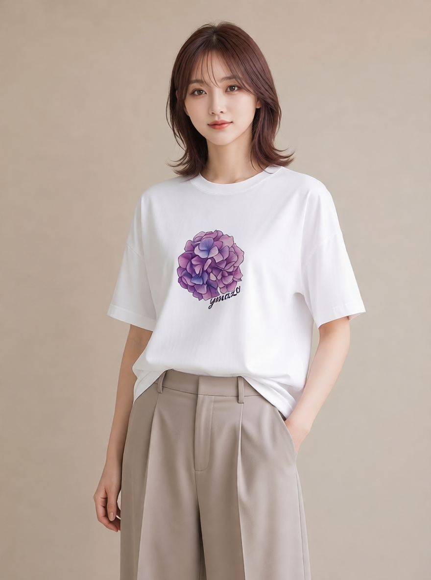 半袖Tシャツ レディース パンジー 花 花柄 イラスト きれいめ ホワイトデー 春服 白T
