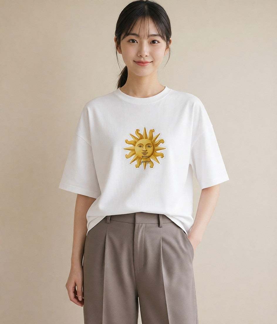 グラフィックTシャツ レディース 太陽 星空 宇宙 イラスト ポップ ラフ レイヤード 白T YMAZO