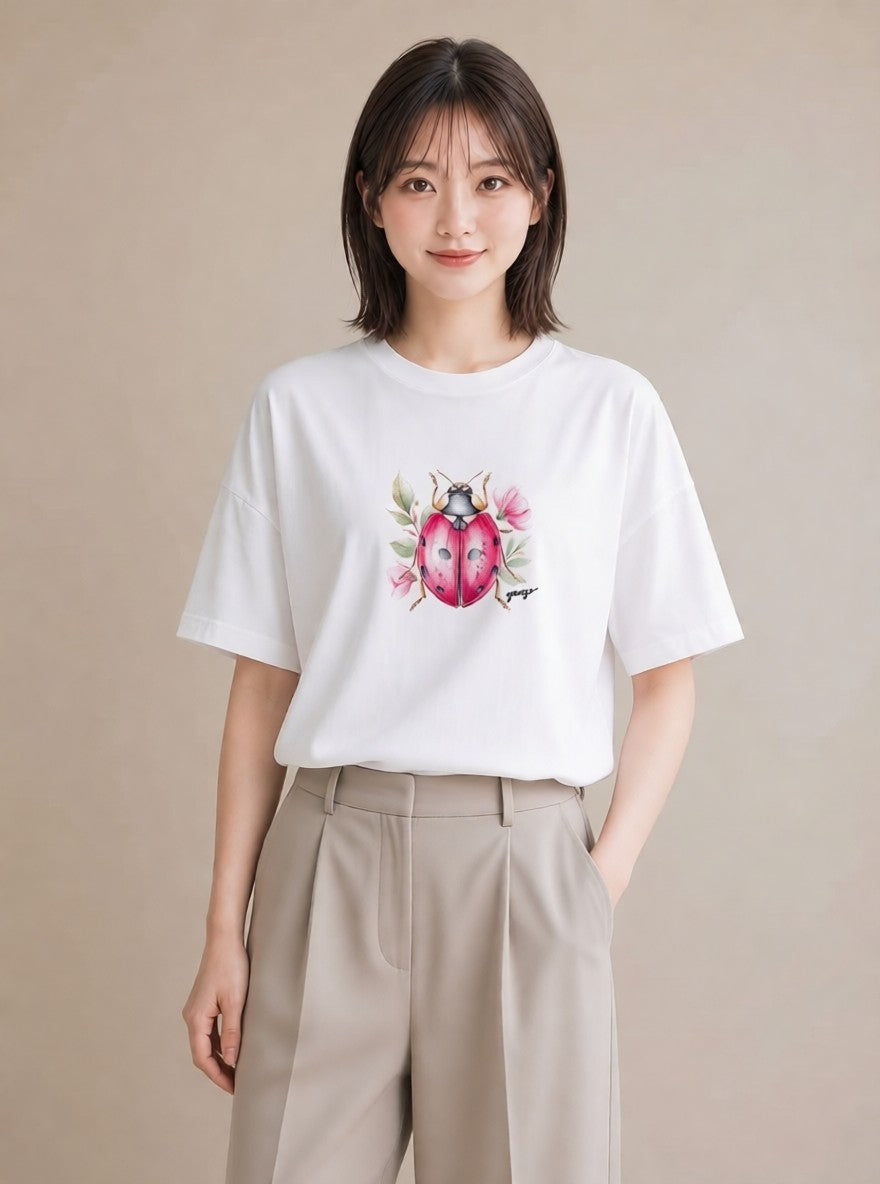 デザインTシャツ レディース クワガタ 昆虫 虫 イラスト カフェコーデ デート 帰省 白T YMAZO