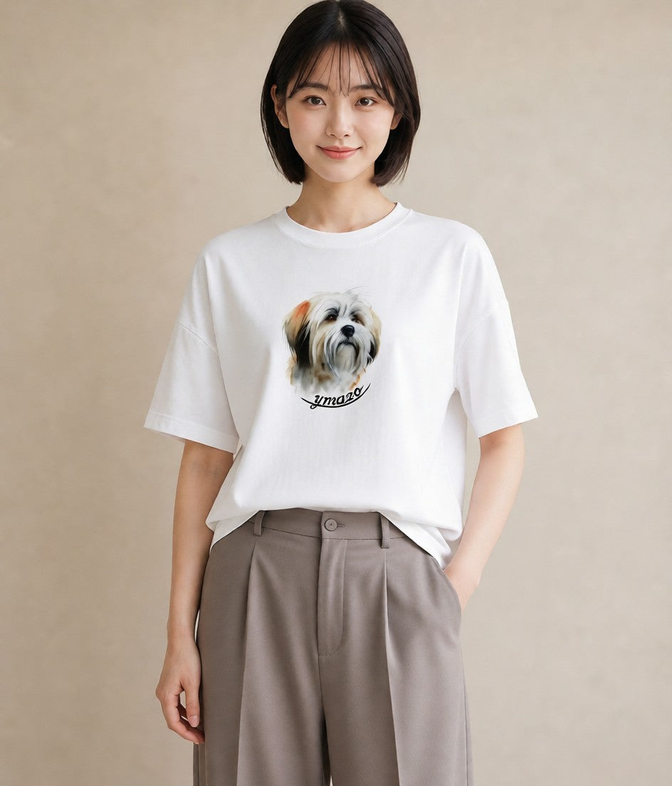 グラフィックTシャツ レディース 愛犬 犬 いぬ イラスト ナチュラル 春服 ミセス 白T YMAZO