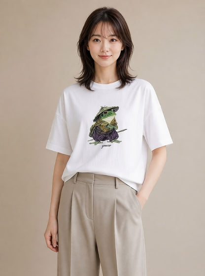 プリントTシャツ レディース カエル ペット 動物 イラスト ガーリー カフェ巡り 女子会 白T YMAZO