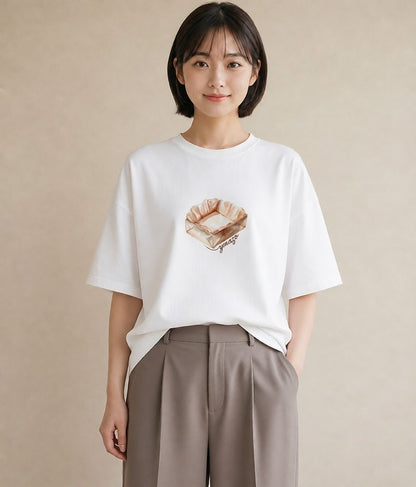 プリントTシャツ レディース ベーグル 食べ物 フード イラスト モード お出かけ 普段着 白T YMAZO