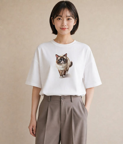 デザインTシャツ レディース サビ猫 猫 ねこ イラスト 個性的 通勤 在宅 白T YMAZO