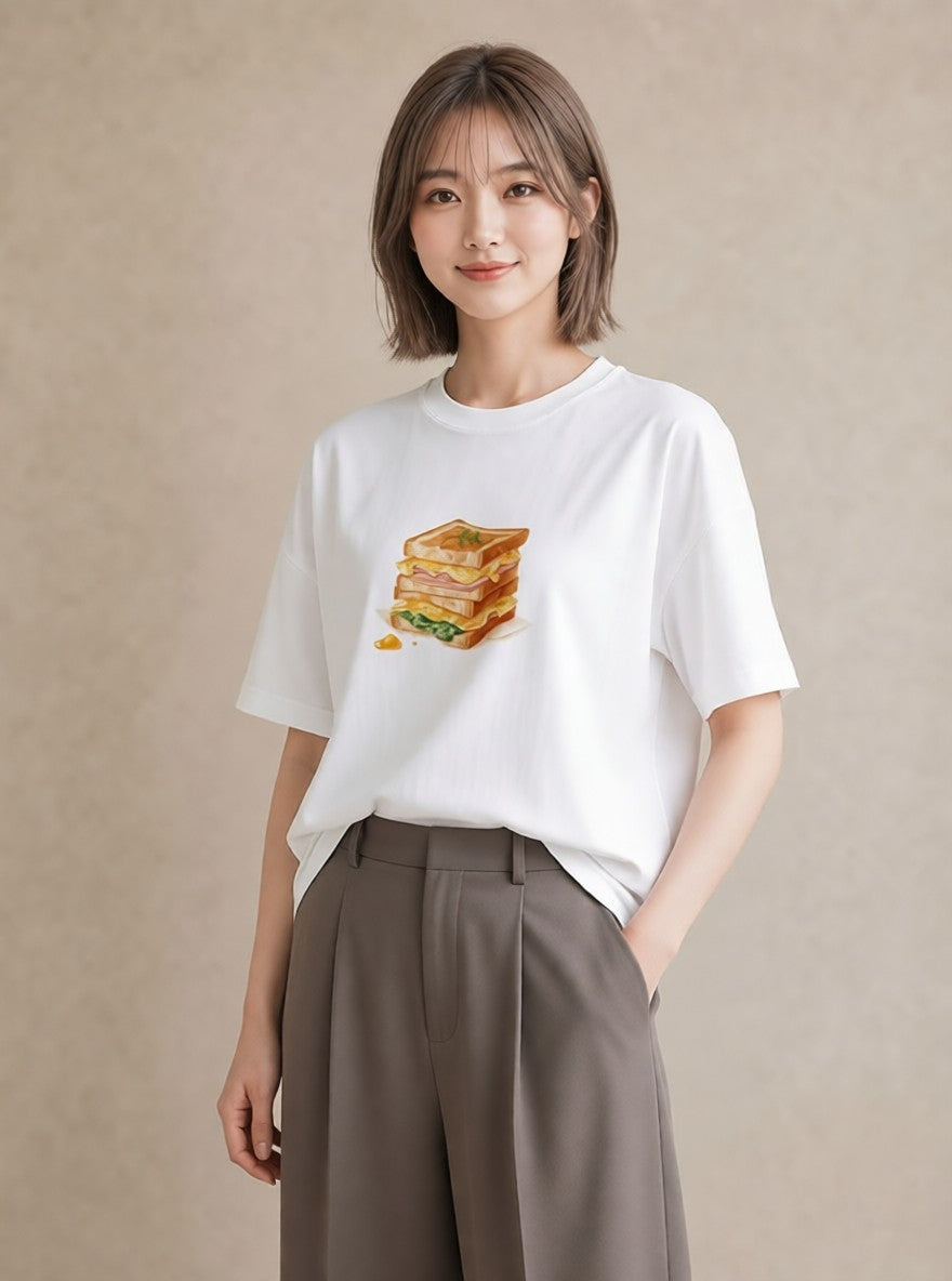 プリントTシャツ レディース たまご 食べ物 フード イラスト ユニーク 夏コーデ 通学 白T YMAZO