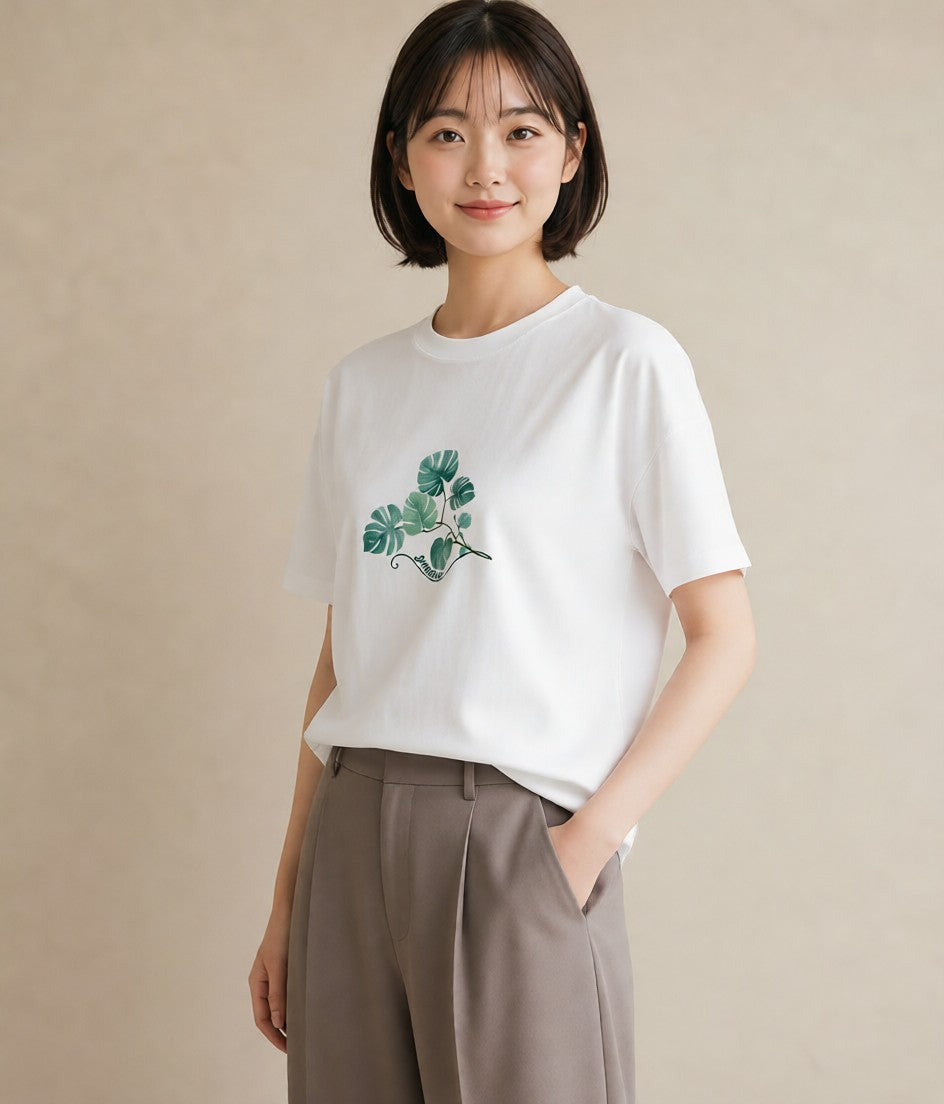 グラフィックTシャツ レディース ボタニカル 植物 イラスト ヴィンテージ風 部屋着 女性向けギフト 白T YMAZO