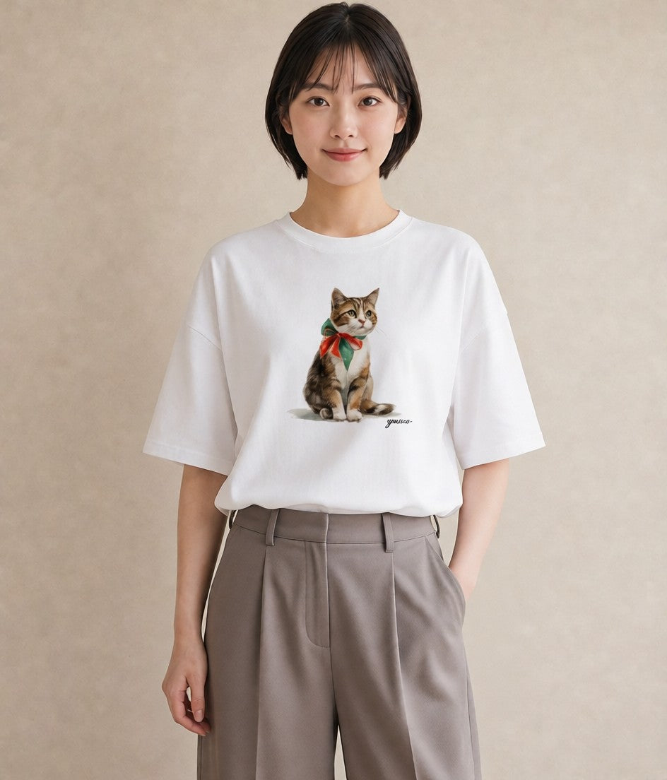 デザインTシャツ レディース キジトラ 猫 ねこ イラスト ミニマル おしゃれギフト 社会人 白T YMAZO