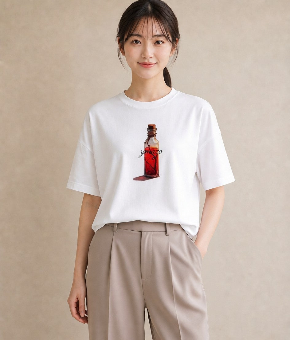デザインTシャツ レディース ガラス瓶 小枝 ボタニカル ナチュラル アンティーク イラスト ポップ クリスマス 旅行 白T YMAZO