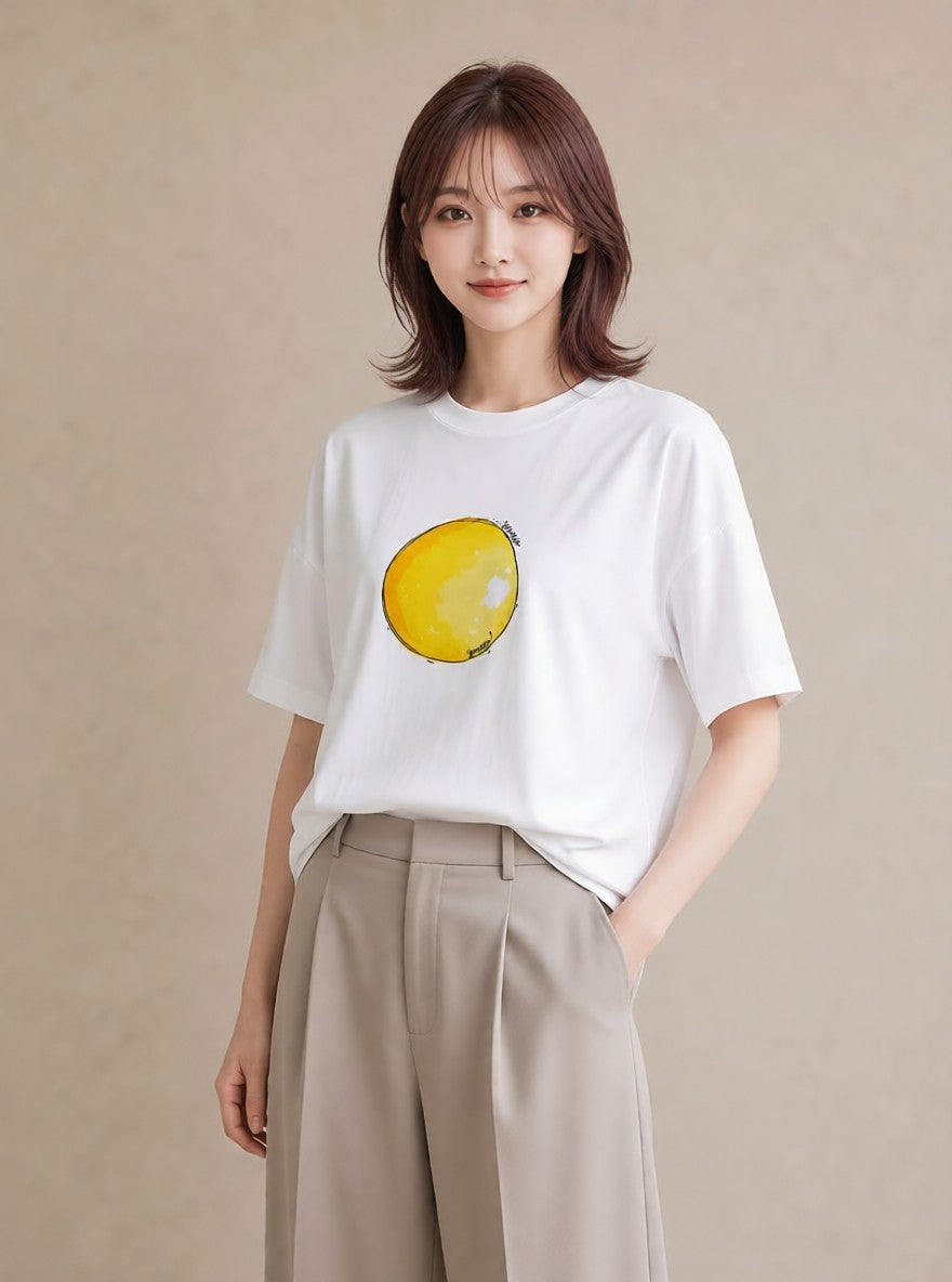 プリントTシャツ レディース 目玉焼き 食べ物 フード イラスト ガーリー 公園 ママ 白T YMAZO