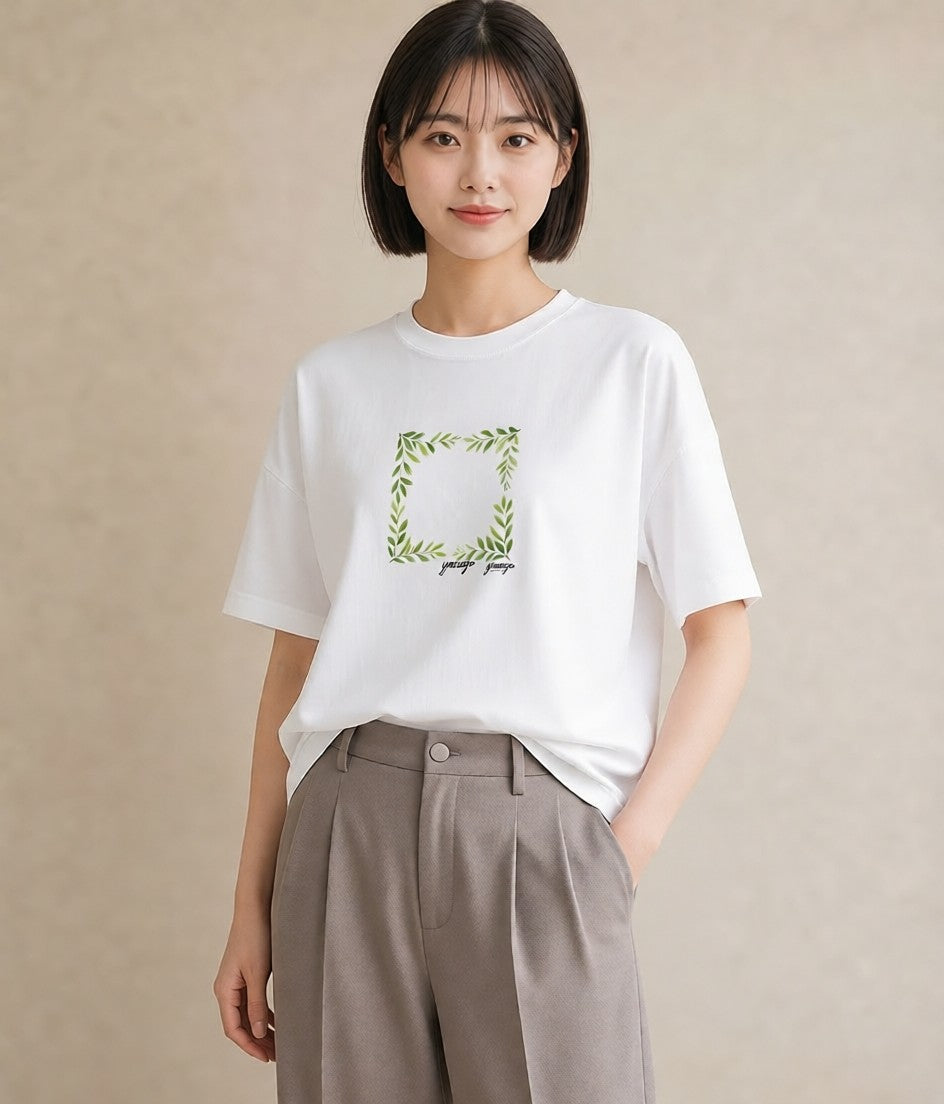 グラフィックTシャツ レディース ボタニカル 植物 イラスト 普段使い カジュアルコーデ 買い物 白T YMAZO