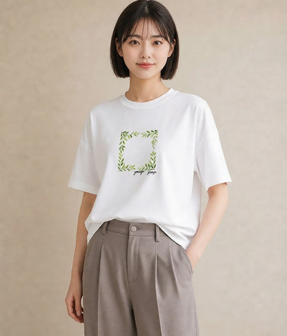 グラフィックTシャツ レディース ボタニカル 植物 イラスト 普段使い カジュアルコーデ 買い物 白T YMAZO