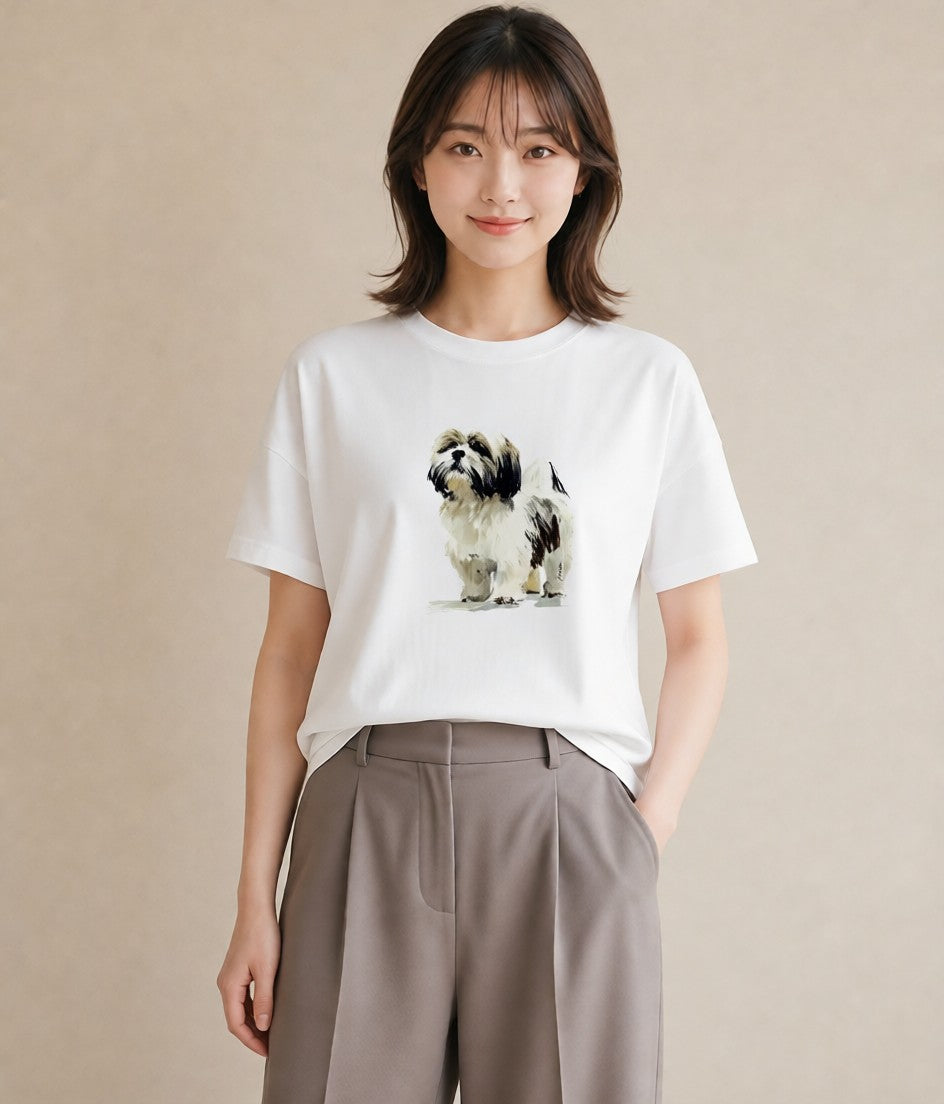グラフィックTシャツ レディース いぬ 犬 ワンコ イラスト ユニーク 母の日 ビーチ 白T YMAZO