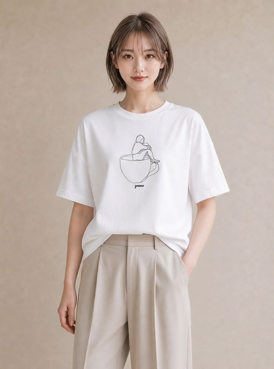 デザインTシャツ レディース コーヒー カフェ 珈琲 イラスト 韓国風 ママ カフェ服 白T YMAZO