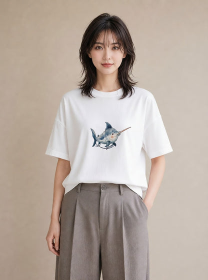 デザインTシャツ レディース イルカ 海の生き物 海 イラスト 手描き風 ルームウェア ギフト 白T YMAZO