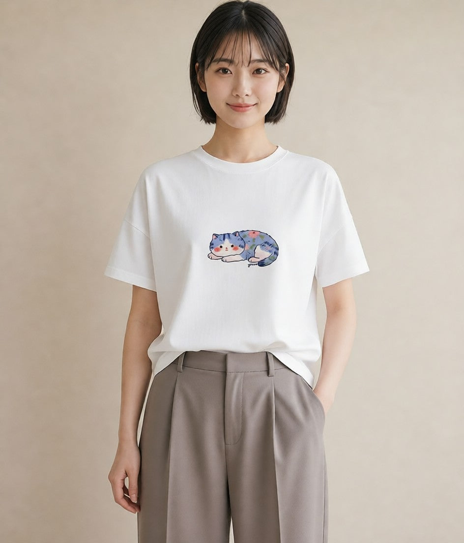 グラフィックTシャツ レディース ニャンコ 猫 ねこ イラスト シック 親子 20代 白T YMAZO