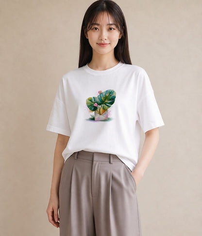 デザインTシャツ レディース モンステラ 植物 ボタニカル イラスト 線画 おしゃれギフト 社会人 白T YMAZO