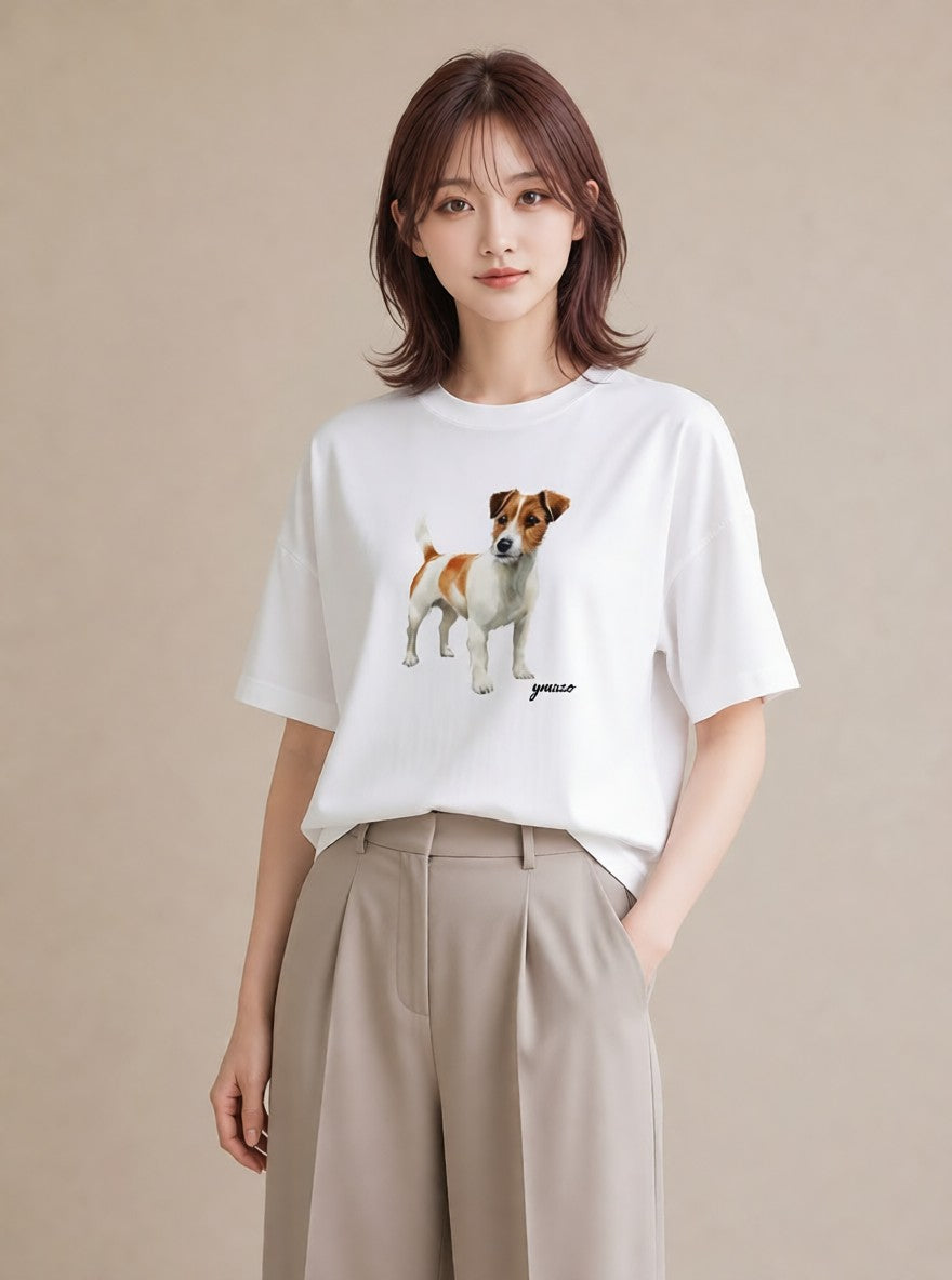 グラフィックTシャツ レディース いぬ 犬 ワンコ イラスト アート風 ミセス 春コーデ 白T YMAZO