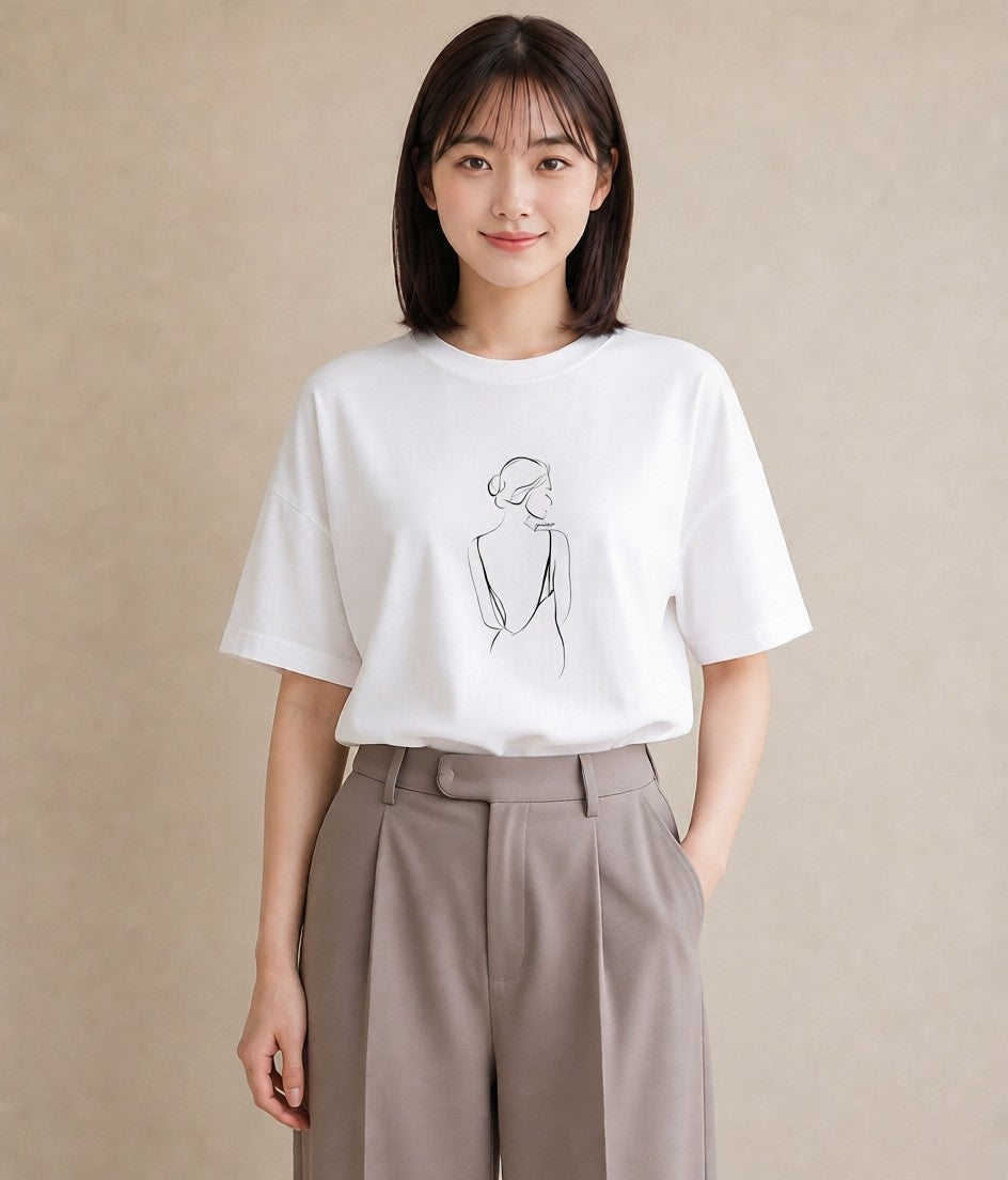 グラフィックTシャツ レディース 女の子 ガール 後ろ姿 イラスト ミニマル 姉妹 送別ギフト 白T YMAZO