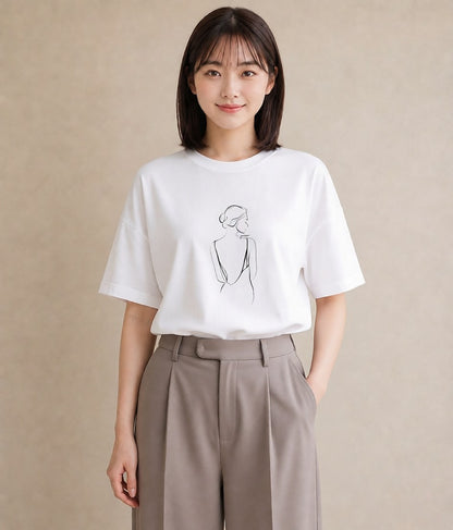 グラフィックTシャツ レディース 女の子 ガール 後ろ姿 イラスト ミニマル 姉妹 送別ギフト 白T YMAZO
