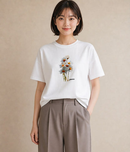 プリントTシャツ レディース マーガレット 花 花柄 イラスト お洒落 週末コーデ 敬老の日 白T YMAZO