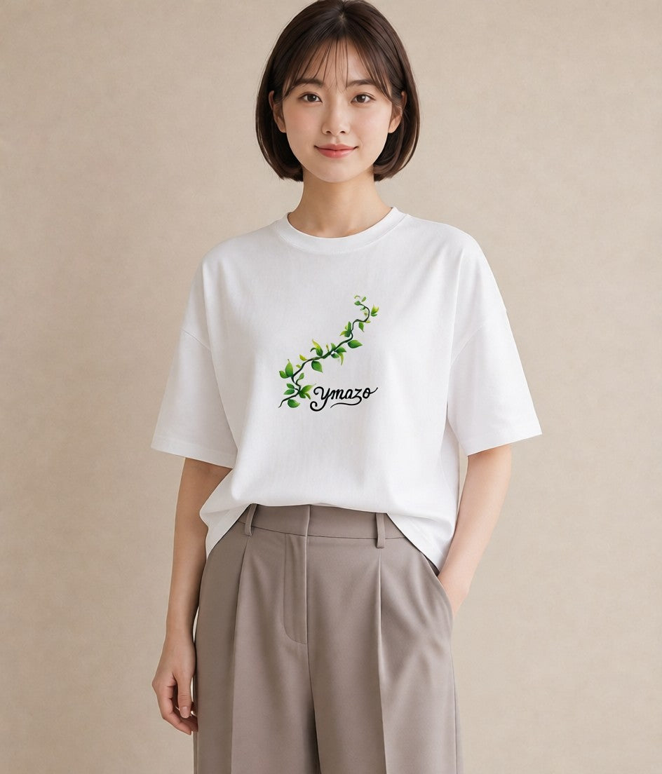 Tシャツ レディース 新緑 植物 ボタニカル イラスト ポップ お出かけ 普段着 白T YMAZO