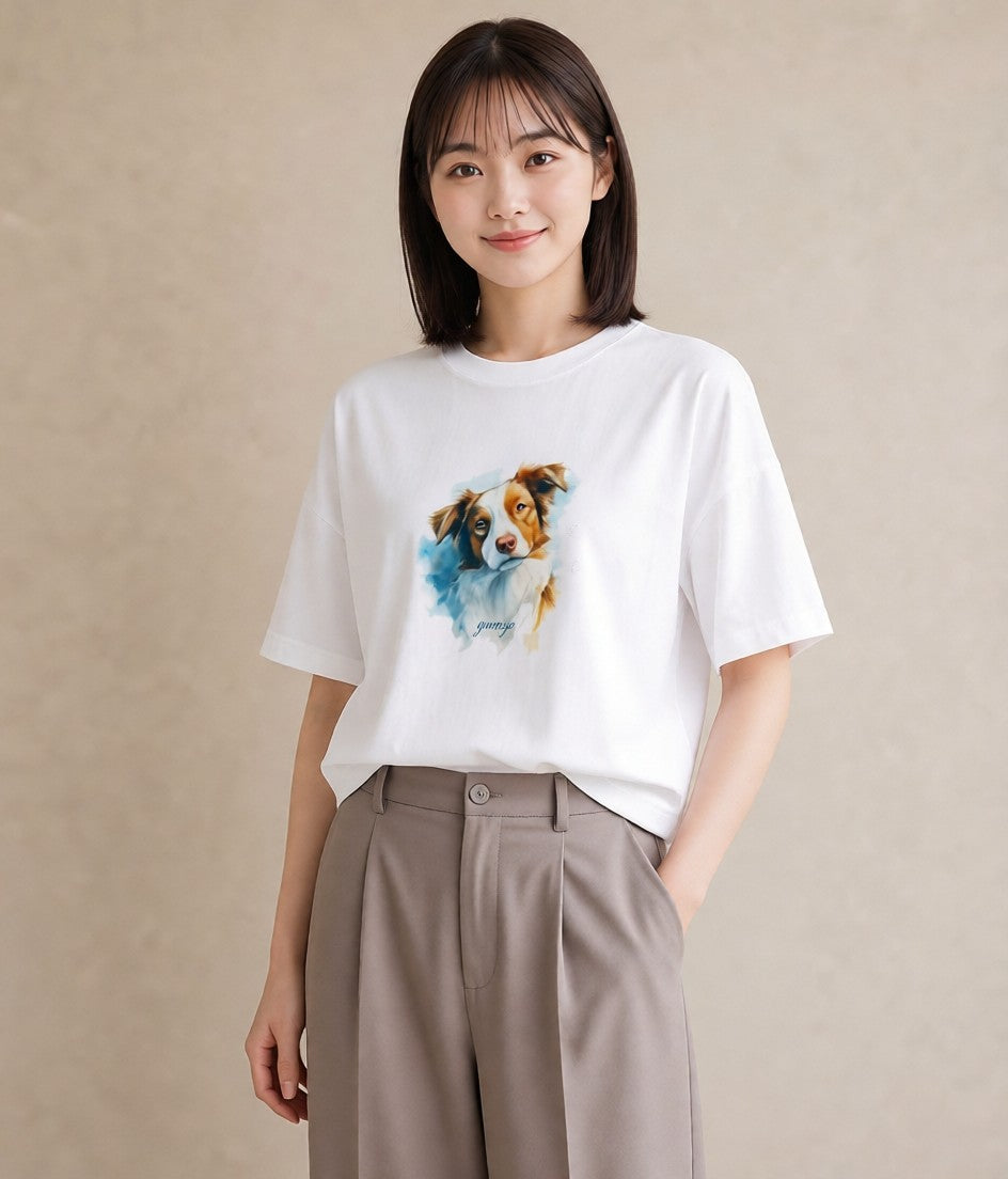 Tシャツ レディース ミックス犬 犬 いぬ イラスト 淡色 20代 カジュアルコーデ 白T YMAZO