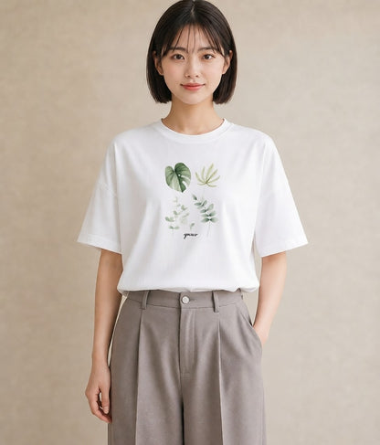 デザインTシャツ レディース モンステラ 植物 ボタニカル イラスト きれいめ 散歩 お出かけ 白T YMAZO