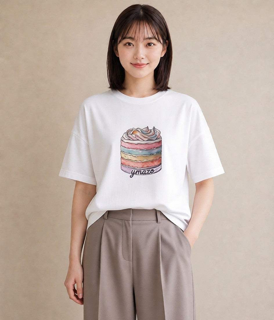 プリントTシャツ レディース わたあめ 食べ物 フード イラスト 手描き風 夏コーデ 通学 白T YMAZO