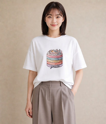 プリントTシャツ レディース わたあめ 食べ物 フード イラスト 手描き風 夏コーデ 通学 白T YMAZO