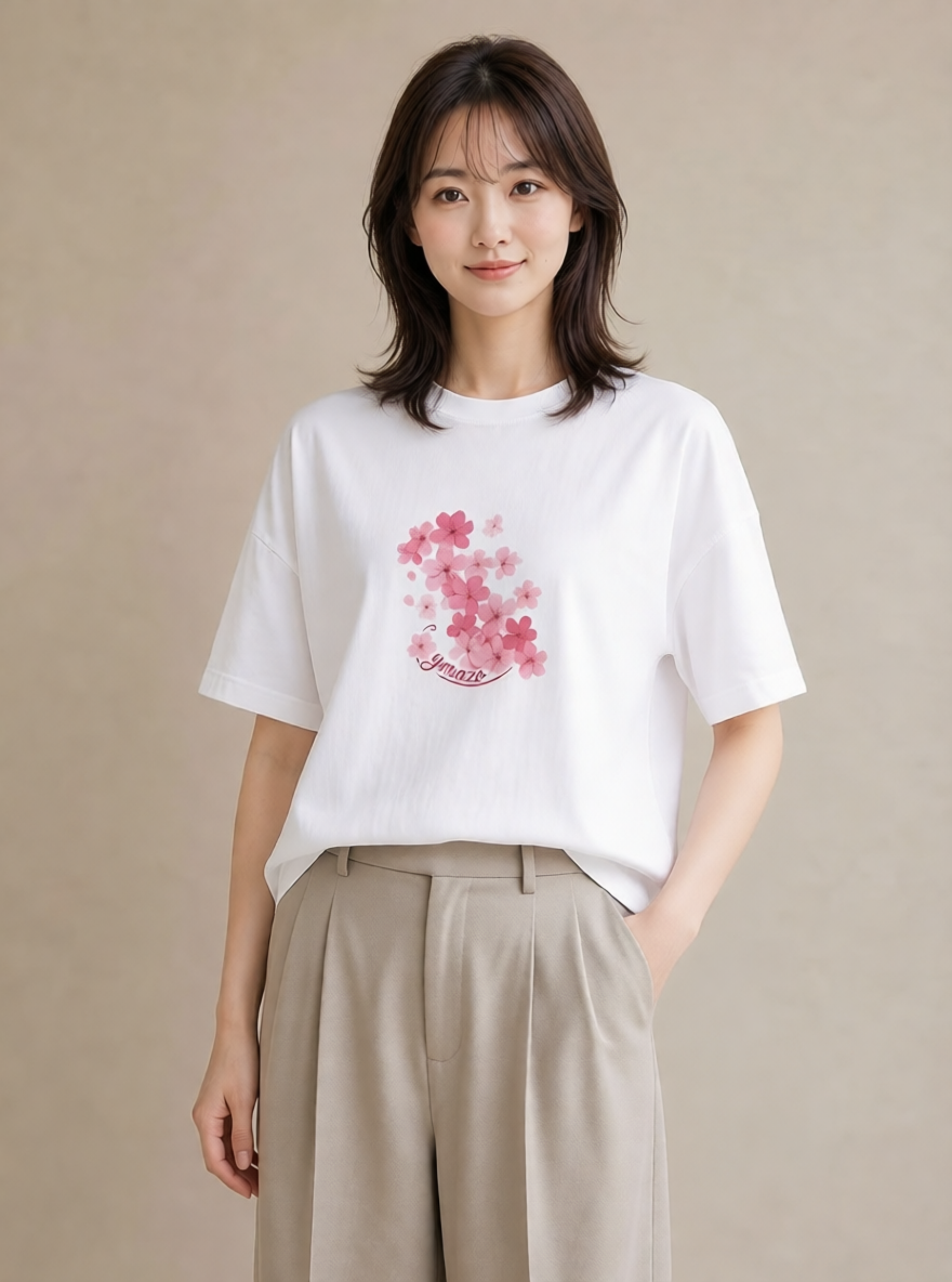 グラフィックTシャツ レディース さくら 桜 サクラ 花 花柄 イラスト 旅行コーデ デイリーウェア 休日 白T YMAZO