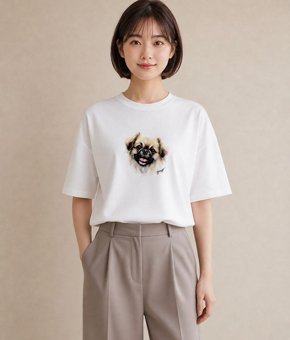 プリントTシャツ レディース 狆 犬 いぬ イラスト お洒落 レイヤード 友達ギフト 白T YMAZO