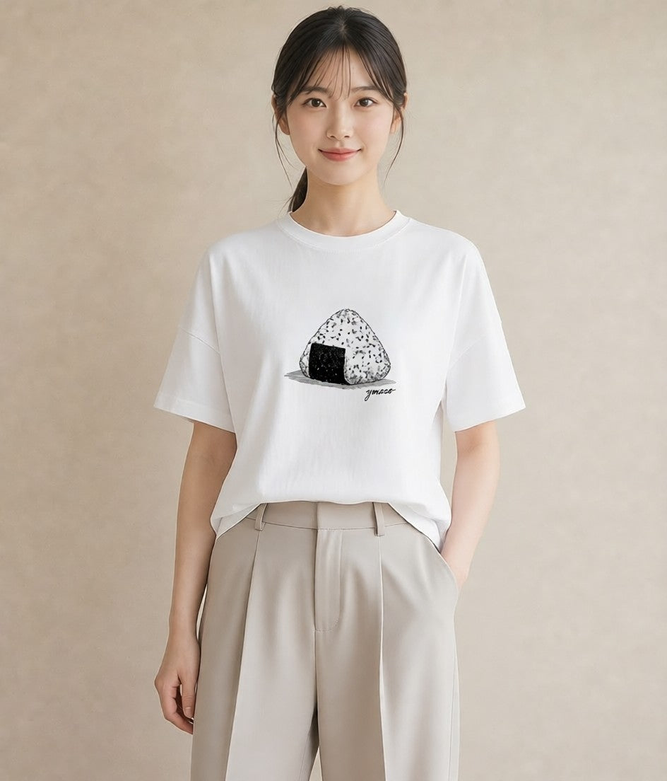 半袖Tシャツ レディース おにぎり 食べ物 フード イラスト 北欧風 部屋着 女性向けギフト 白T YMAZO