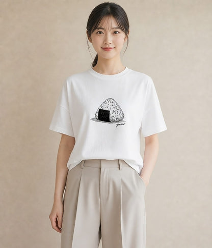 半袖Tシャツ レディース おにぎり 食べ物 フード イラスト 北欧風 部屋着 女性向けギフト 白T YMAZO