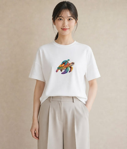 デザインTシャツ レディース カメ ペット 動物 イラスト 北欧風 お揃い 親子 白T YMAZO