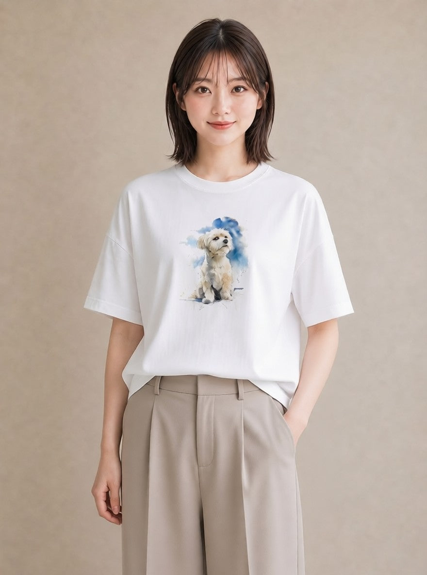 グラフィックTシャツ レディース 犬好き 犬 いぬ イラスト 可愛い 自分用 ルームウェア 白T YMAZO